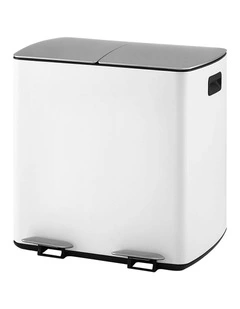 Rubbish Dual Compartment Waste Recycle Pedal Dustbins 40L in White