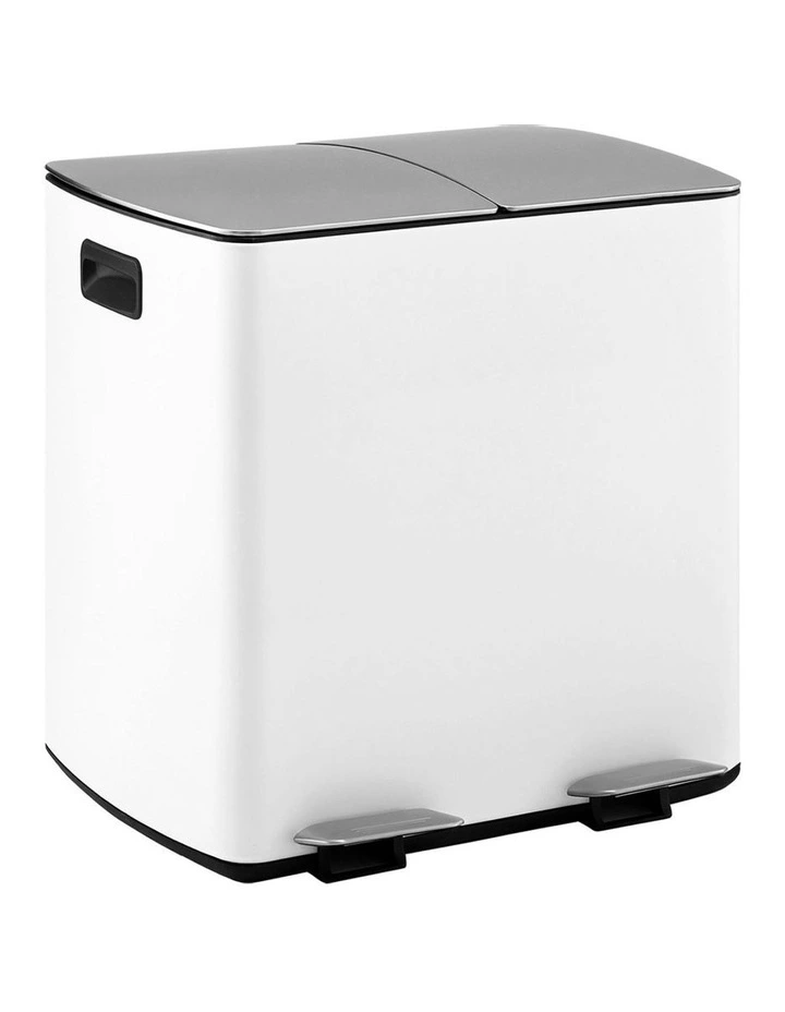 Rubbish Dual Compartment Waste Recycle Pedal Dustbins 40L in White image 2