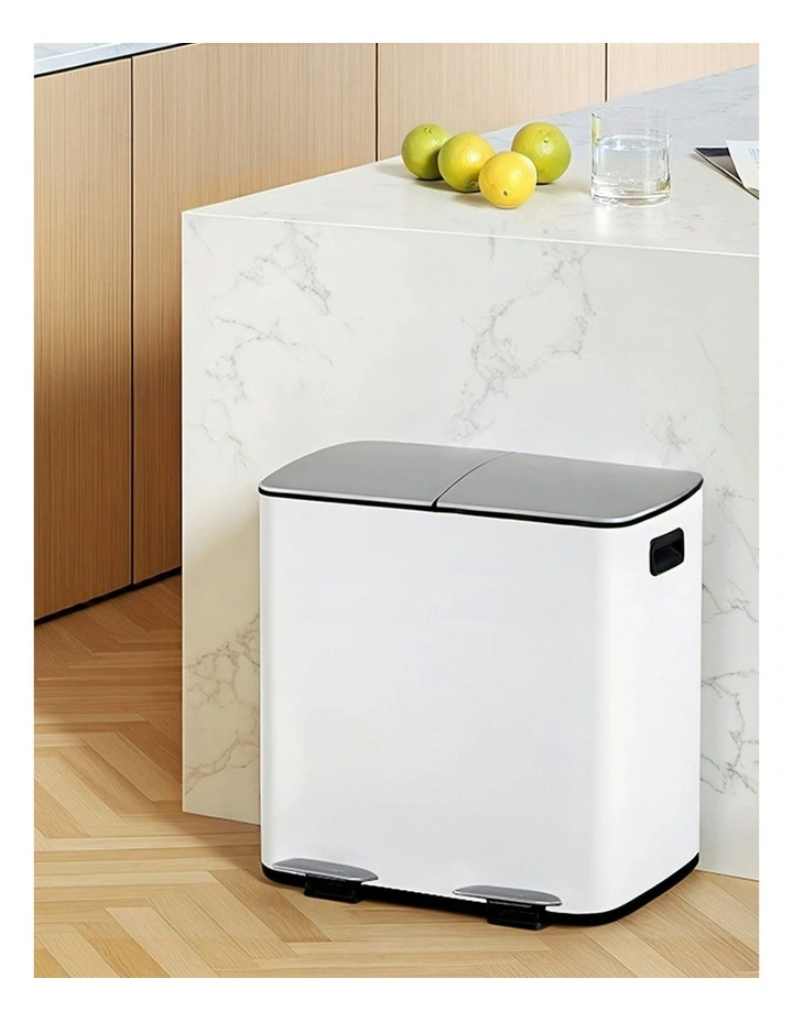 Rubbish Dual Compartment Waste Recycle Pedal Dustbins 40L in White image 3