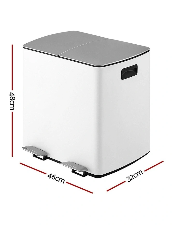 Rubbish Dual Compartment Waste Recycle Pedal Dustbins 40L in White image 4