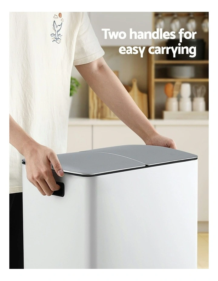 Rubbish Dual Compartment Waste Recycle Pedal Dustbins 40L in White image 6
