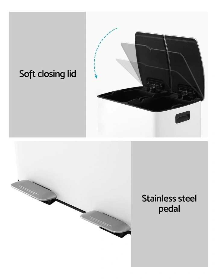 Rubbish Dual Compartment Waste Recycle Pedal Dustbins 40L in White image 7