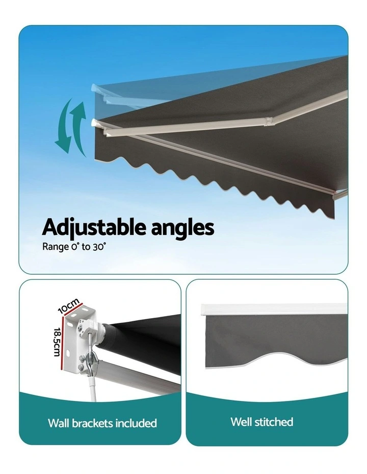 Retractable Folding Arm Awning Sunshade 3m x 2m in Grey image 7