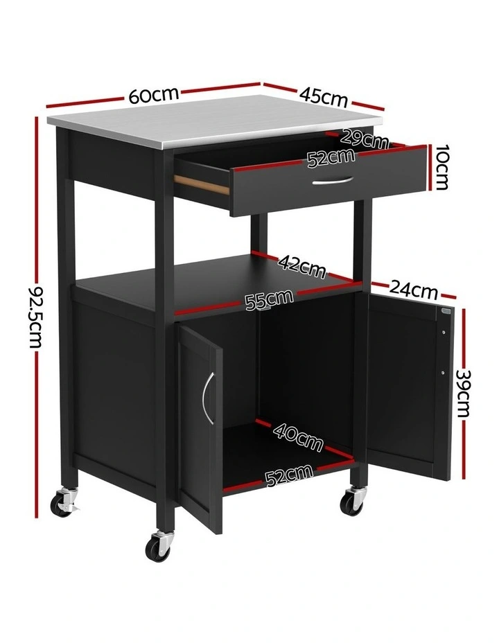 Kitchen Island Storage Drawer Cupboard 60cm in Black image 4