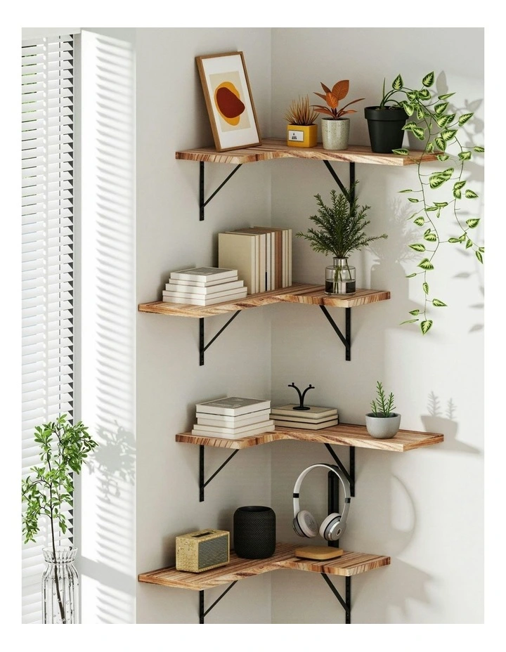 Floating Wall Shelf Corner Shelves Set of 4 in Brown image 3
