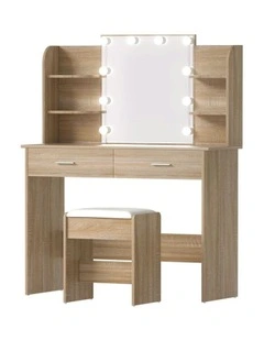 Stool 10 Led Bulbs Dressing Table Set in Wood