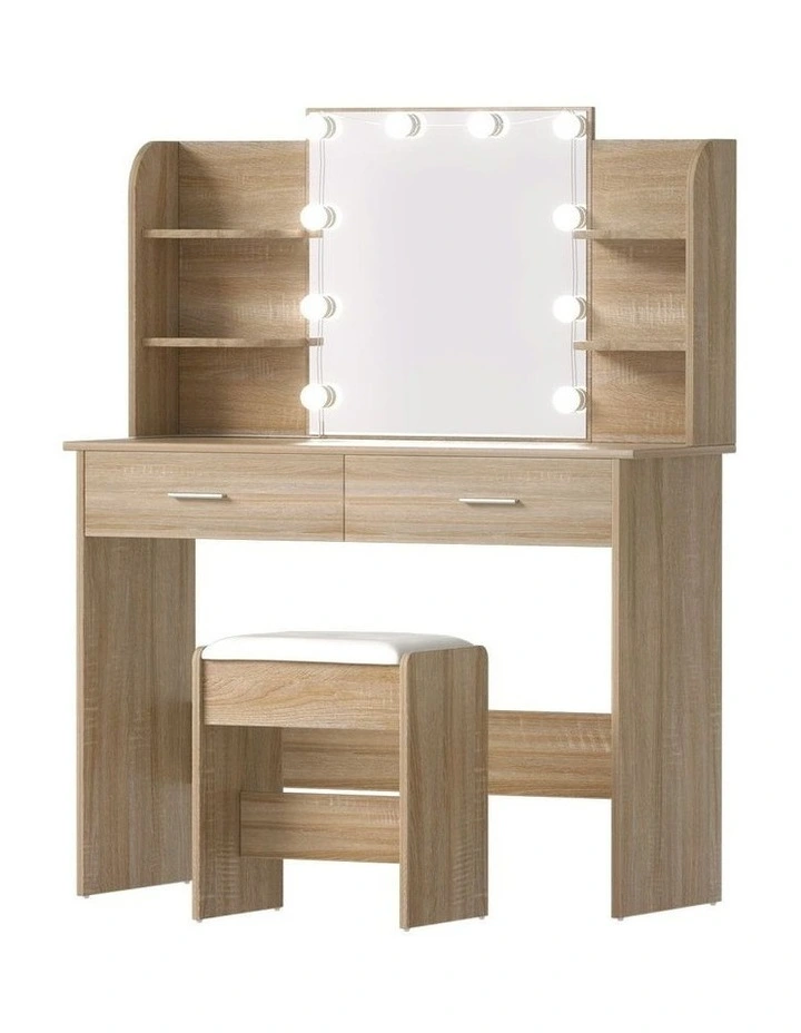 Stool 10 Led Bulbs Dressing Table Set in Wood image 1