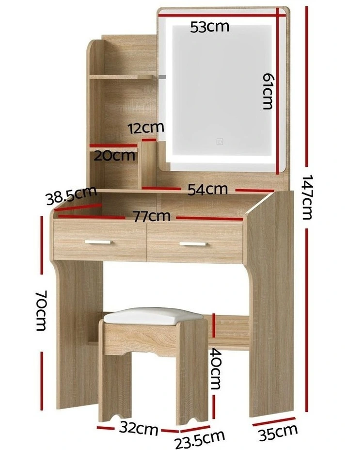 LED Dressing Table Set Stool in Wood image 3