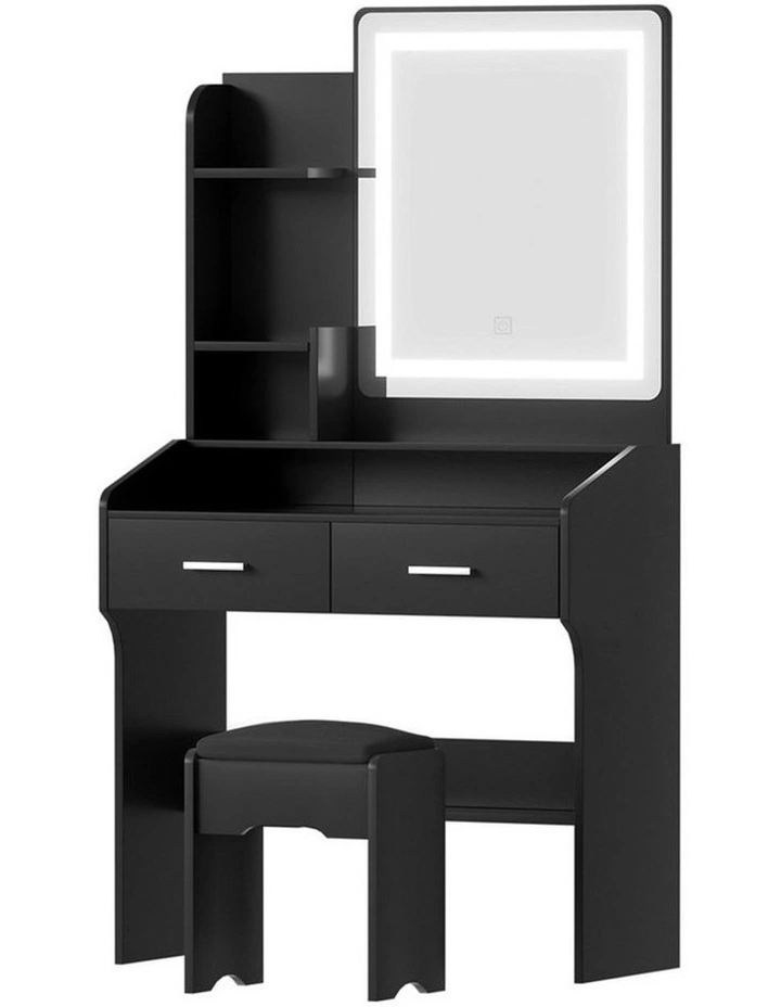 Stool Led Dressing Table Set in Black image 1