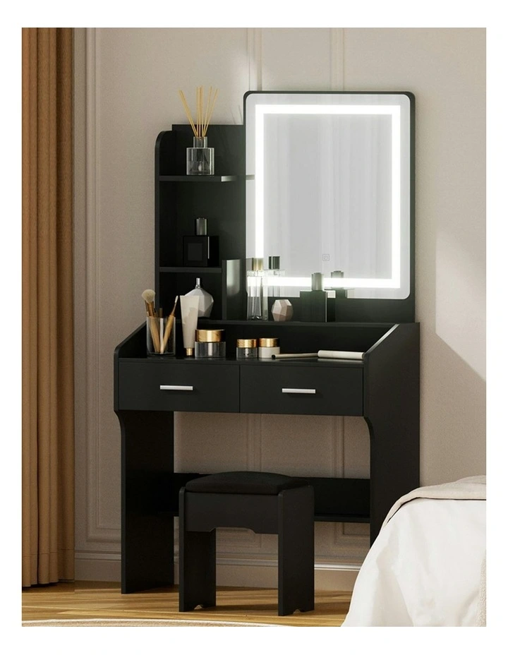 Stool Led Dressing Table Set in Black image 3