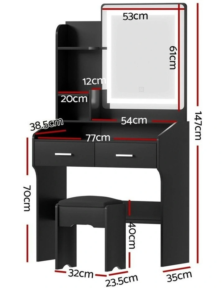 Stool Led Dressing Table Set in Black image 4