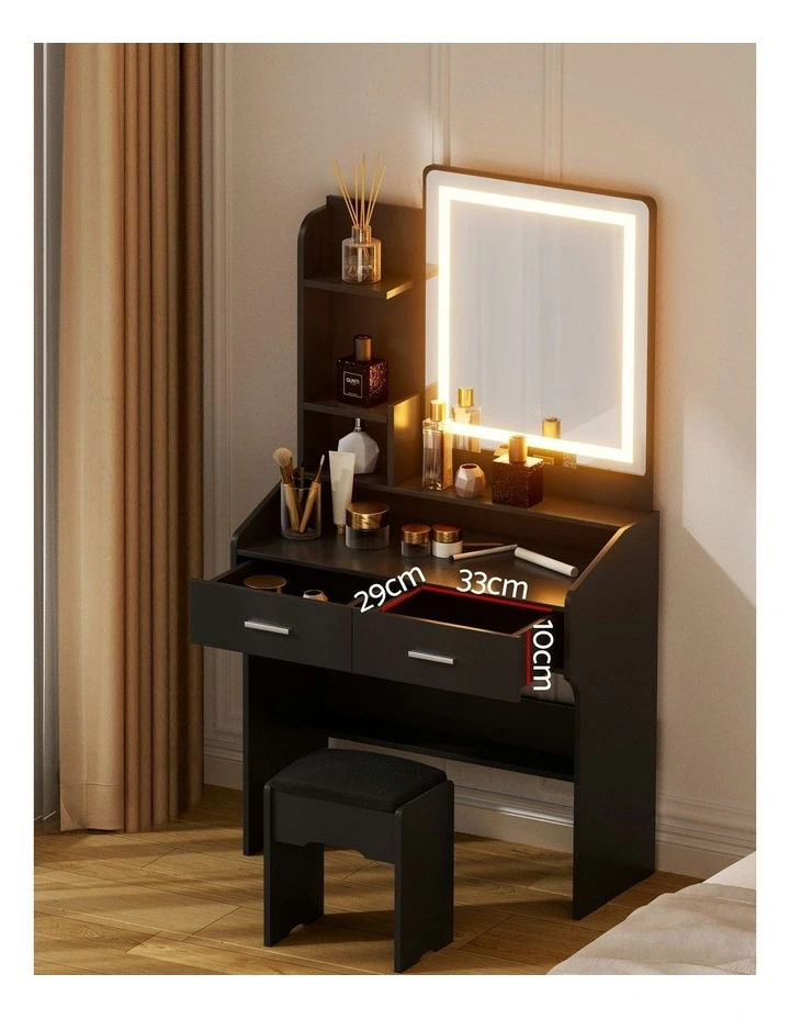 Stool Led Dressing Table Set in Black image 5