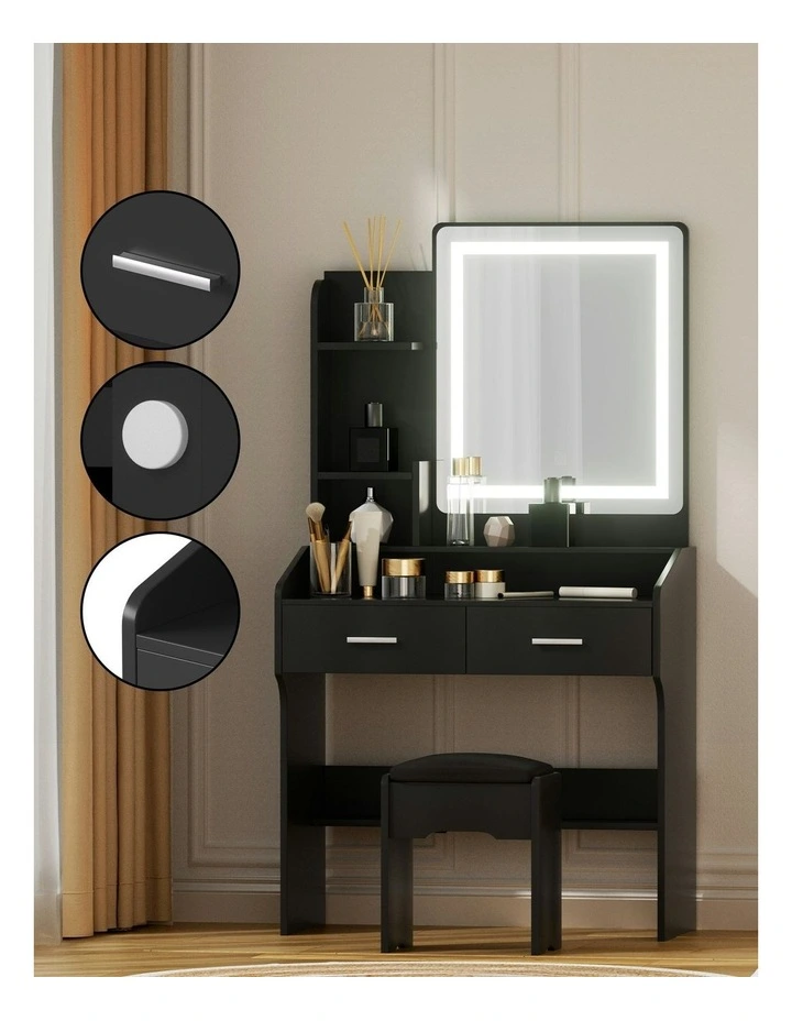 Stool Led Dressing Table Set in Black image 6