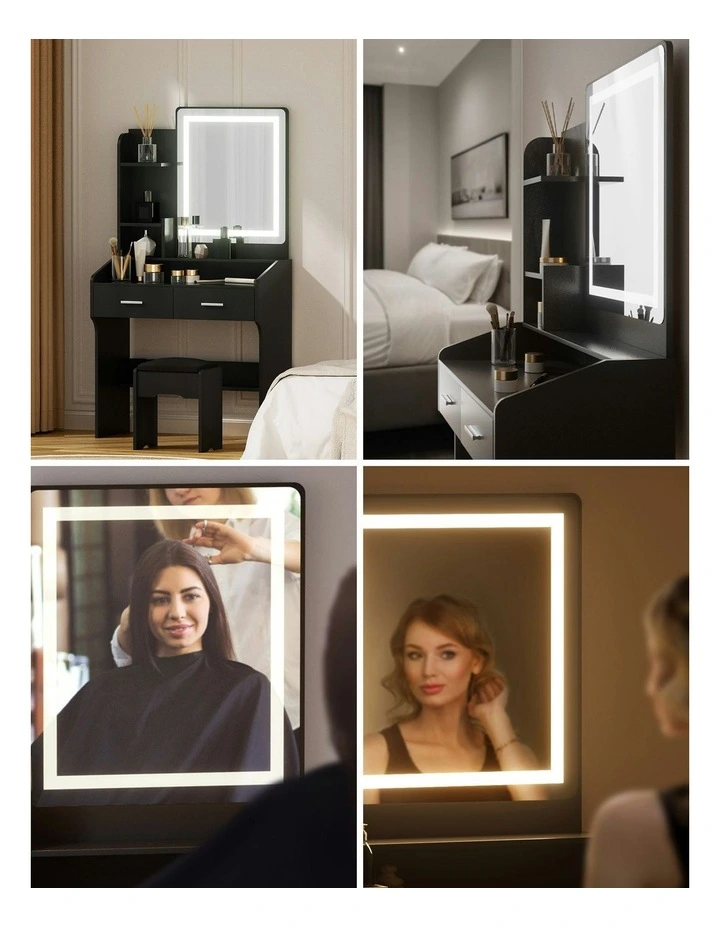 Stool Led Dressing Table Set in Black image 7
