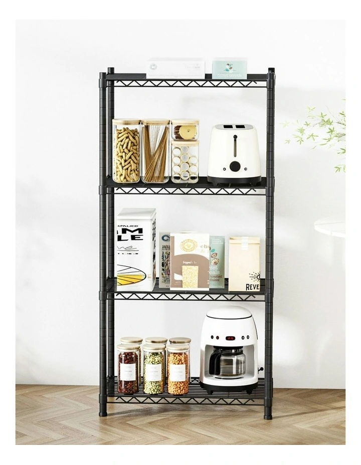 4-Tier Shelving Unit Adjustable Kitchen Rack in Black image 3