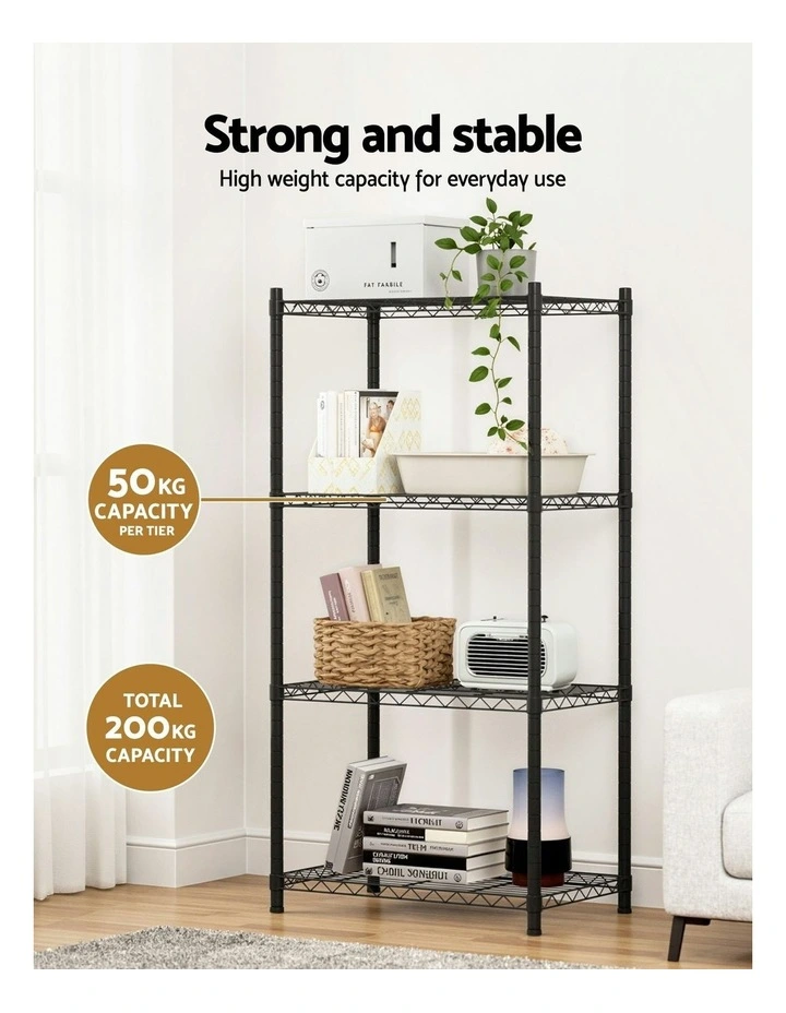 4-Tier Shelving Unit Adjustable Kitchen Rack in Black image 5