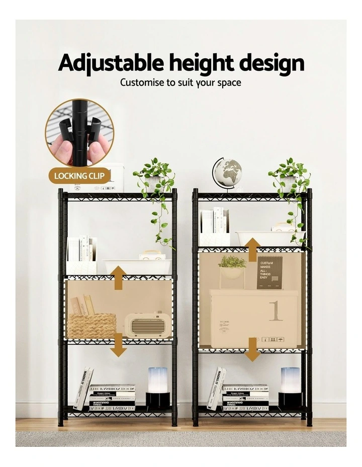 4-Tier Shelving Unit Adjustable Kitchen Rack in Black image 6