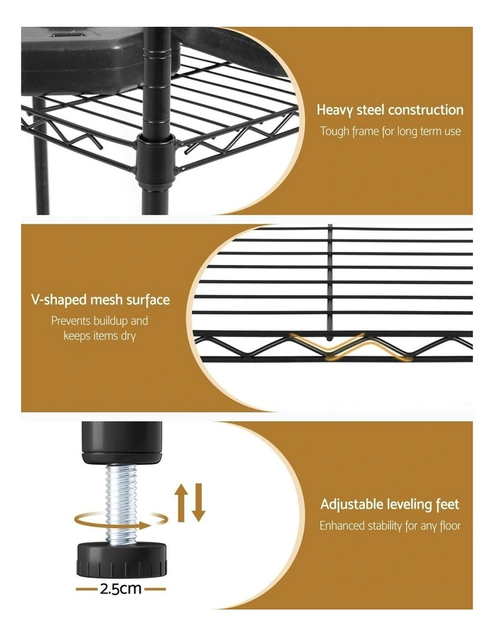 4-Tier Shelving Unit Adjustable Kitchen Rack in Black image 7