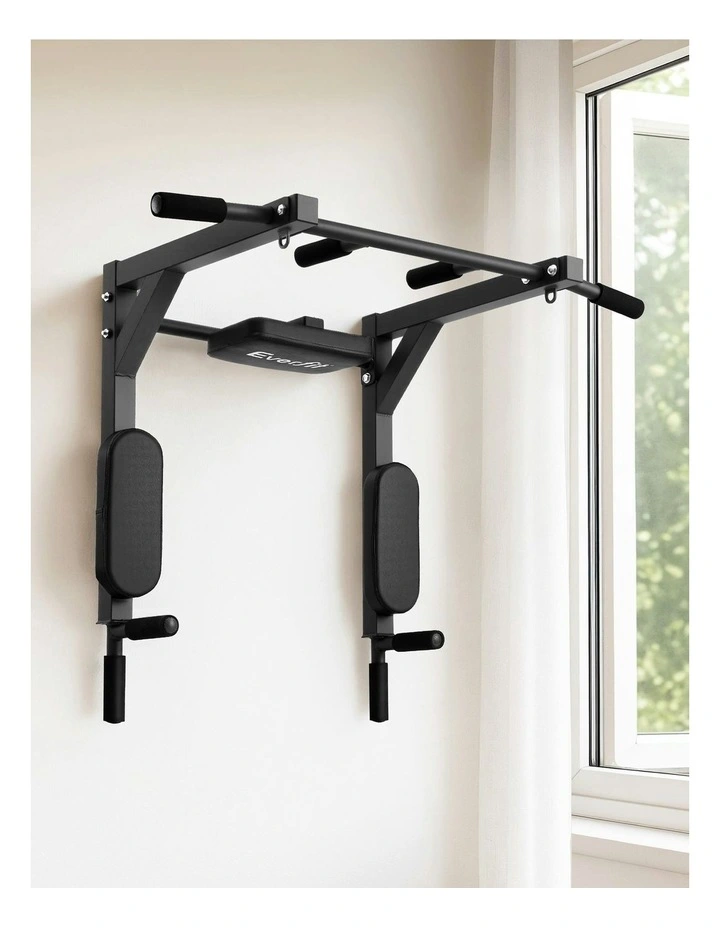 Pull Up Bar Dip Station Multi Gym 150kg in Black Red image 3