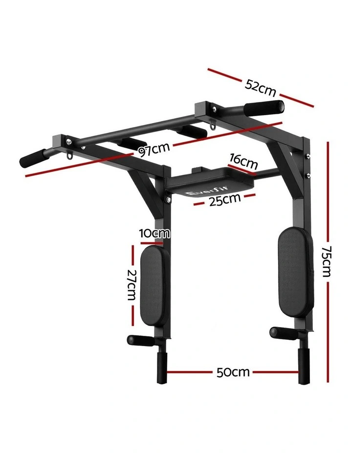 Pull Up Bar Dip Station Multi Gym 150kg in Black Red image 4