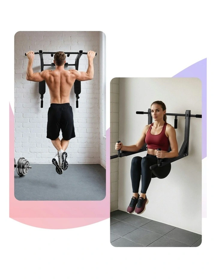 Pull Up Bar Dip Station Multi Gym 150kg in Black Red image 5