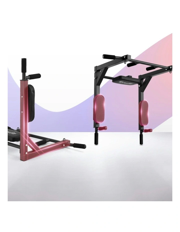 Pull Up Bar Dip Station Multi Gym 150kg in Black Red image 6