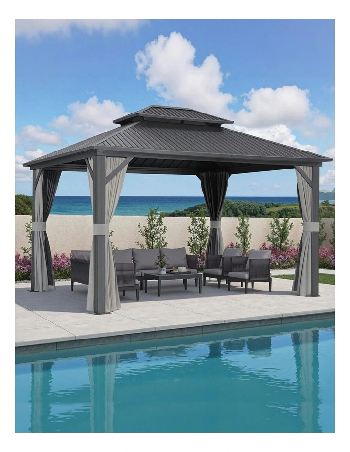Gazebo Canopy Steel Frame Patio Tent 3x3.65m in Grey image 3