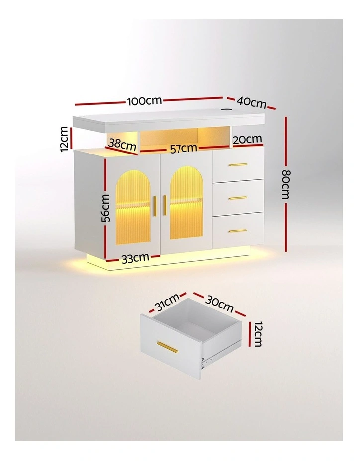 LED Buffet Sideboard Cabinet in White image 4