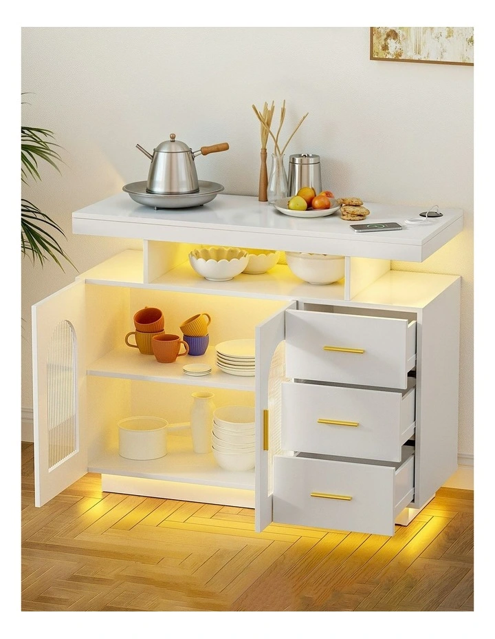 LED Buffet Sideboard Cabinet in White image 5