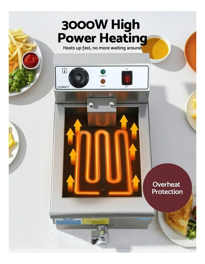 10L Stainless Steel 3000W Electric Deep Fryer with Basket & Lid image 6