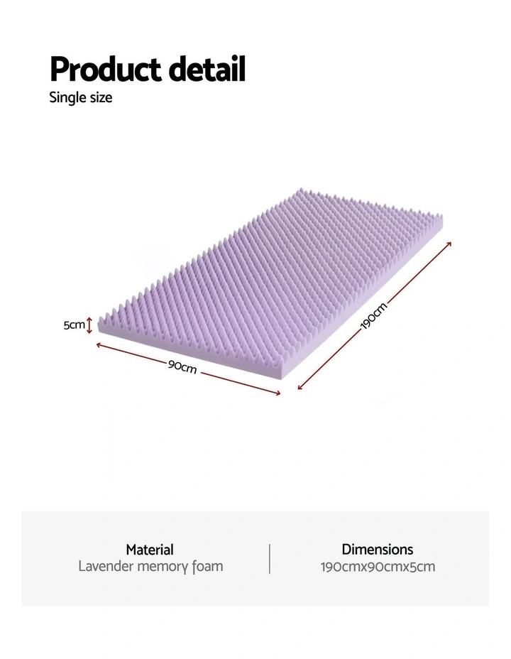 5cm Memory Foam Single Mattress Topper in Lavender image 4