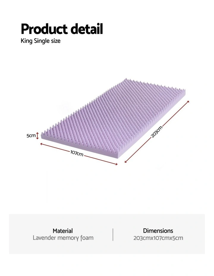 5cm Memory Foam King Single Mattress Topper in Lavender image 4