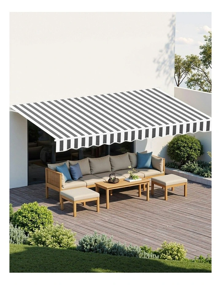 Retractable Folding Arm Awning Motorised Sunshade 5mx3m in Grey White image 3
