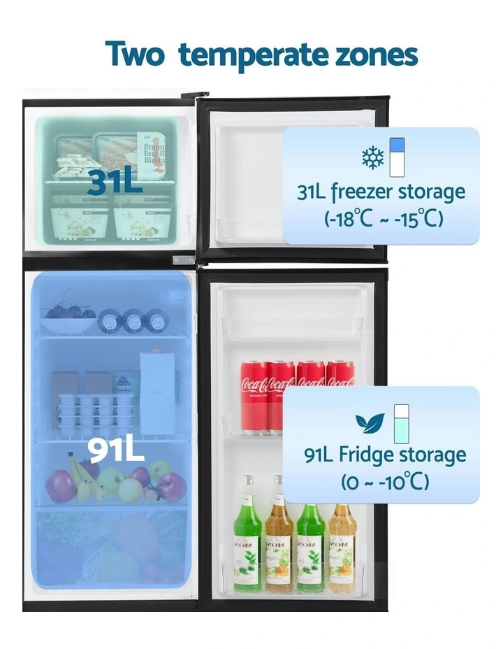 Two Door Bar Fridge With Freezer 122L image 5