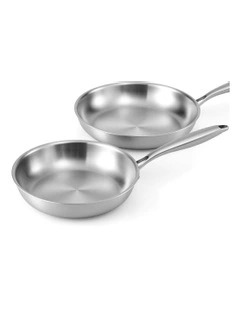 Frying Pan Stainless Steel Uncoated Twin Frypan Set 25/30cm in Silver