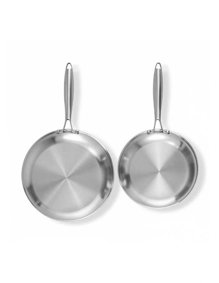 Frying Pan Stainless Steel Uncoated Twin Frypan Set 25/30cm in Silver image 2