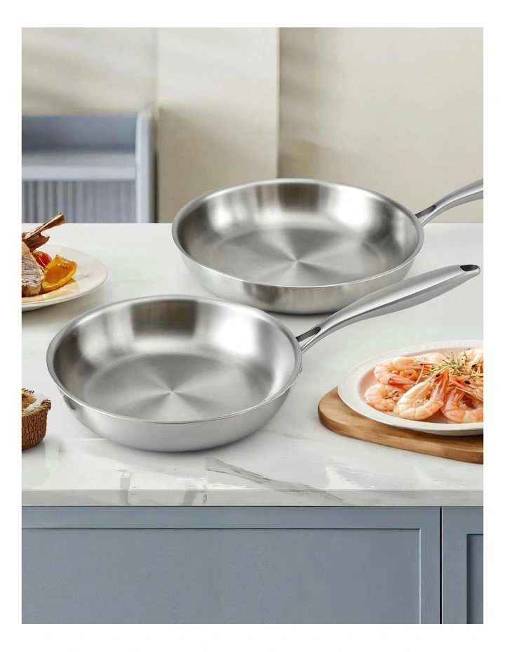 Frying Pan Stainless Steel Uncoated Twin Frypan Set 25/30cm in Silver image 3