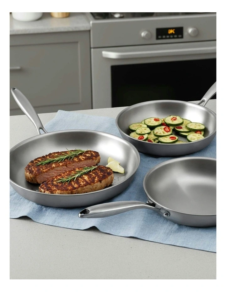 Frying Pan Stainless Steel Uncoated Twin Frypan Set 25/30cm in Silver image 5