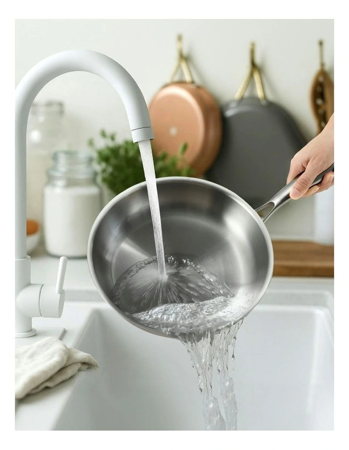 Frying Pan Stainless Steel Uncoated Twin Frypan Set 25/30cm in Silver image 6