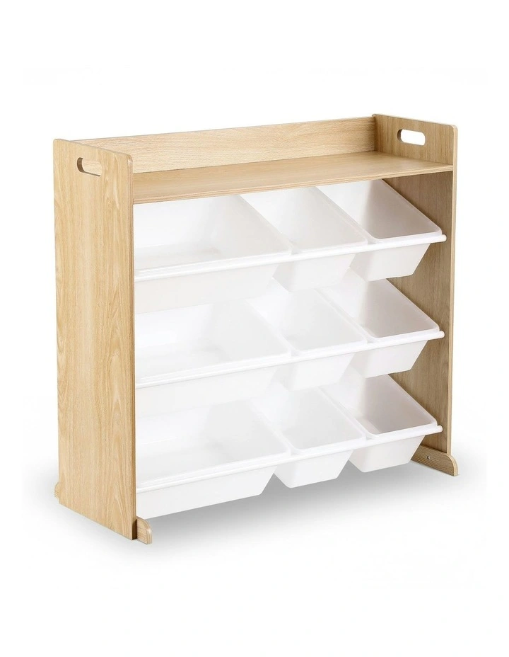 Toy Box Organiser Storage Rack 9 Bins in Wooden image 1