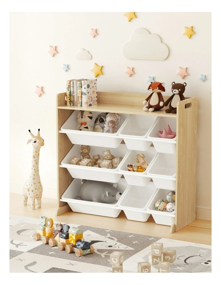 Toy Box Organiser Storage Rack 9 Bins in Wooden image 3