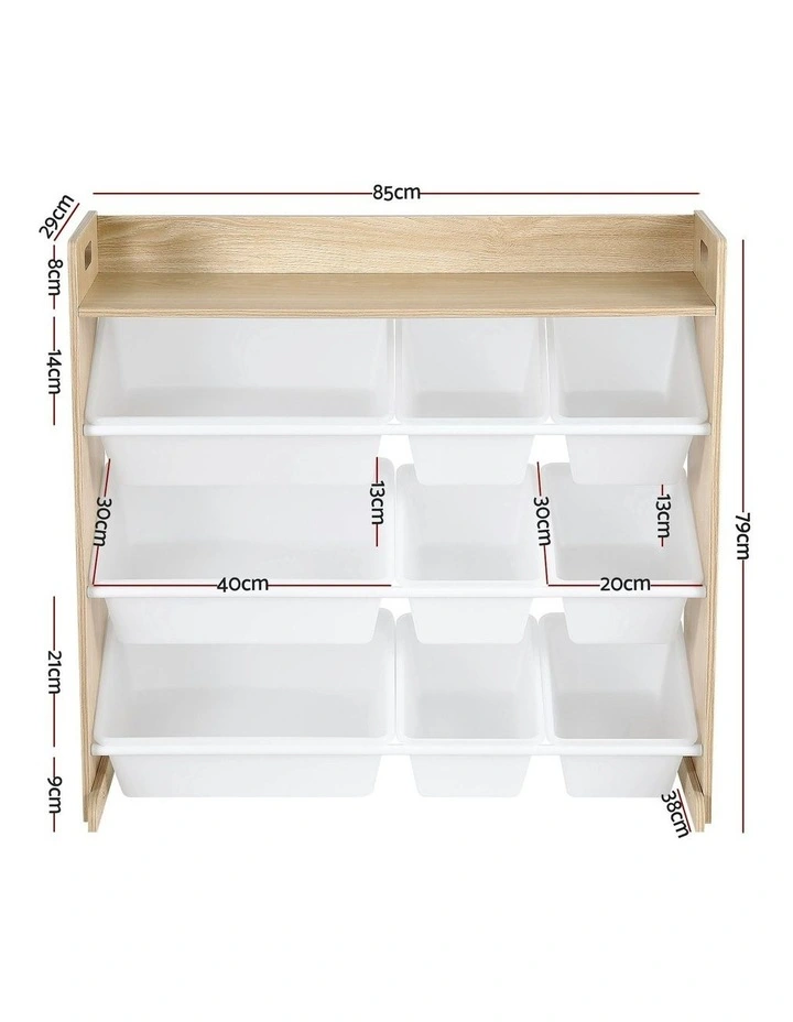 Toy Box Organiser Storage Rack 9 Bins in Wooden image 4