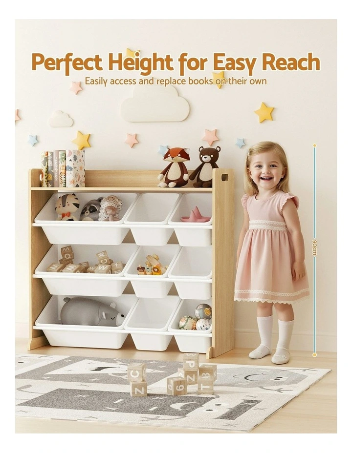 Toy Box Organiser Storage Rack 9 Bins in Wooden image 5