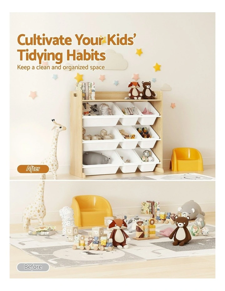 Toy Box Organiser Storage Rack 9 Bins in Wooden image 6