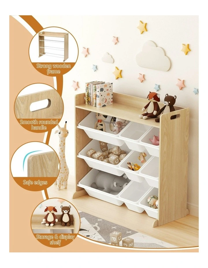 Toy Box Organiser Storage Rack 9 Bins in Wooden image 7