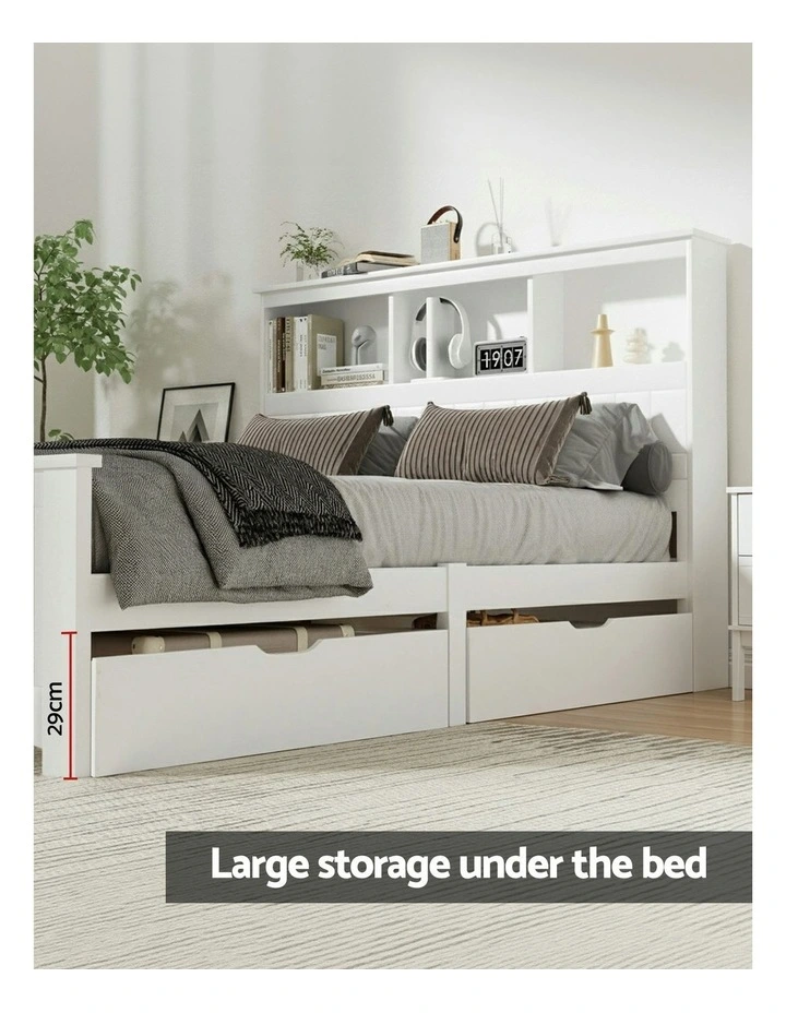 Double Size Wooden With 3 Shelves Bed Frame in White image 6