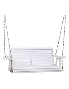 Porch Outdoor Swing Chair With Cup Holder Wooden Furniture 2 Seater in White