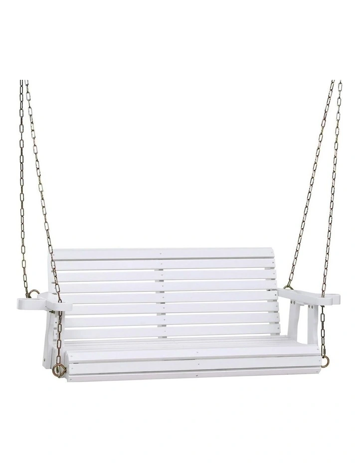 Porch Outdoor Swing Chair With Cup Holder Wooden Furniture 2 Seater in White image 1