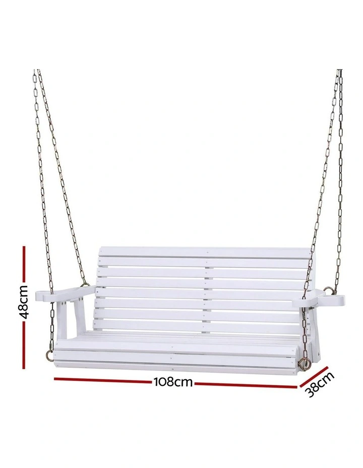 Porch Outdoor Swing Chair With Cup Holder Wooden Furniture 2 Seater in White image 4