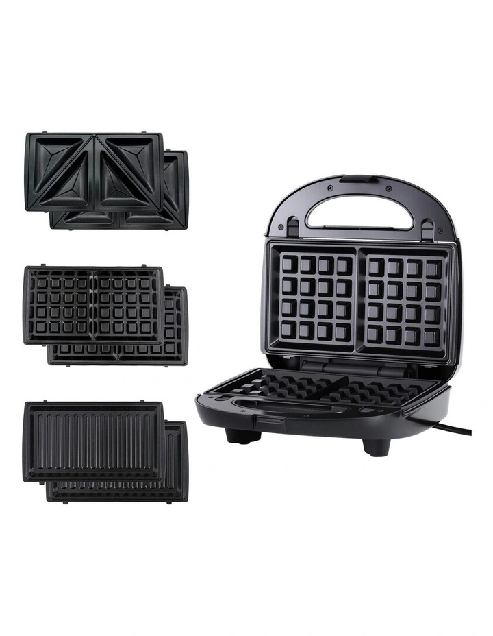 3 in 1 Sandwich Press Waffle Maker Grill 850W in Black image 2